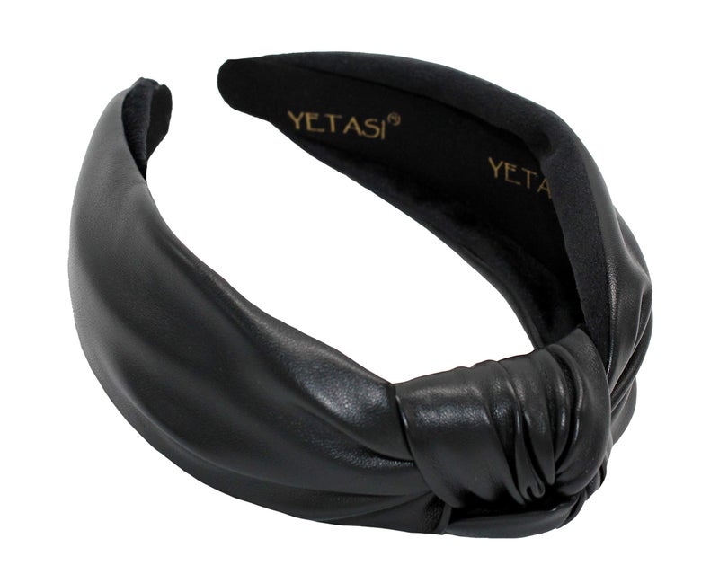 YETASI Warm Stylish Black Leather Headbands for Women, Wearable All Day. Trendy Head bands for Women's Hair Knotted Headband for Women is a Top Knot Womens Fashion Designer for Girls - Image 1